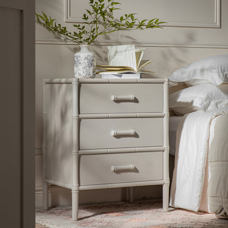 Elstowe Faux Bamboo 3-Drawer Bedside Table, Shaded White