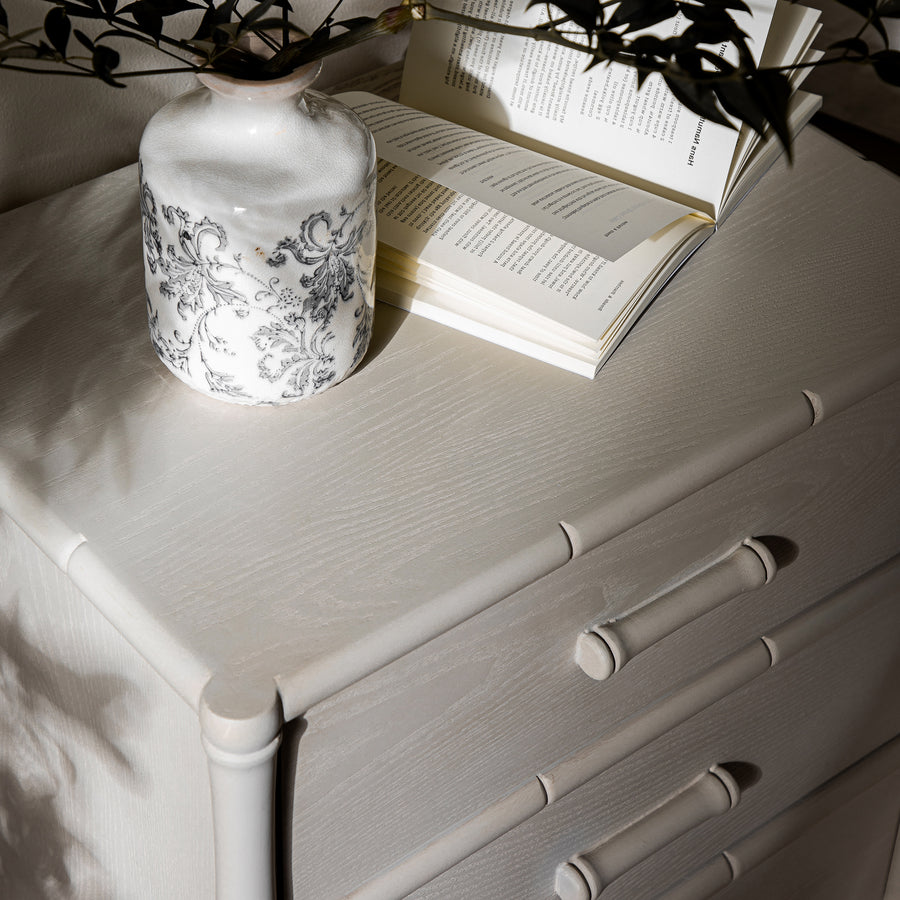 Elstowe Faux Bamboo 3-Drawer Bedside Table, Shaded White