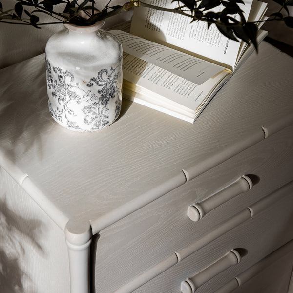 Elstowe Faux Bamboo 3-Drawer Bedside Table, Shaded White