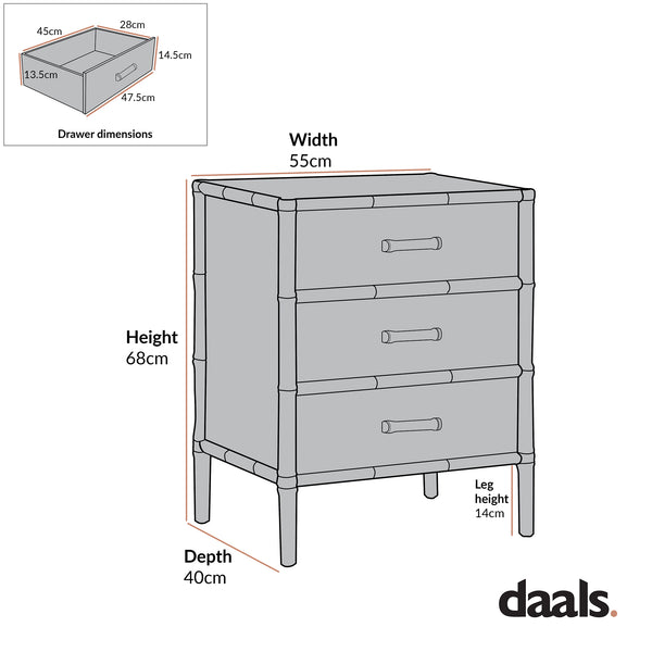 Elstowe Faux Bamboo 3-Drawer Bedside Table, Sage Green
