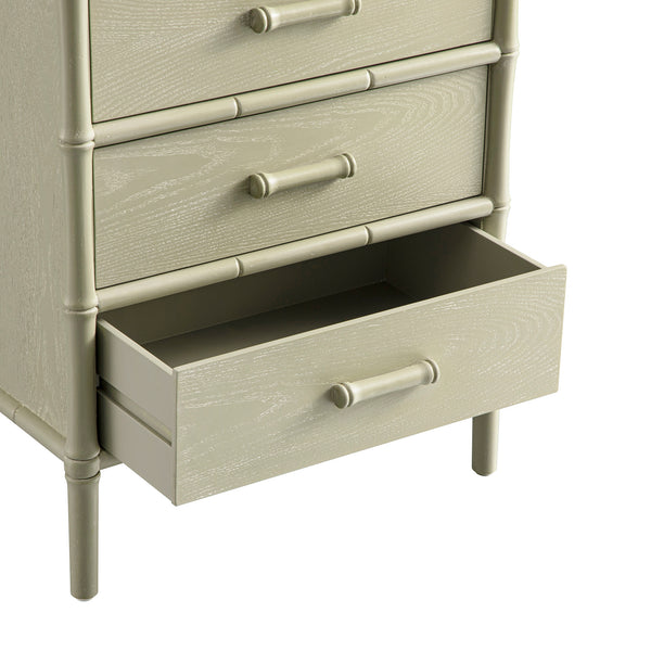 Elstowe Faux Bamboo 3-Drawer Bedside Table, Sage Green
