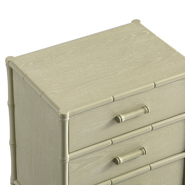 Elstowe Faux Bamboo 3-Drawer Bedside Table, Sage Green