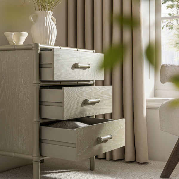 Elstowe Faux Bamboo 3-Drawer Bedside Table, Sage Green