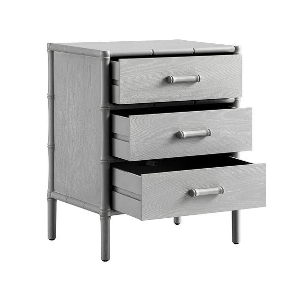 Elstowe Faux Bamboo 3-Drawer Bedside Table, Warm Grey