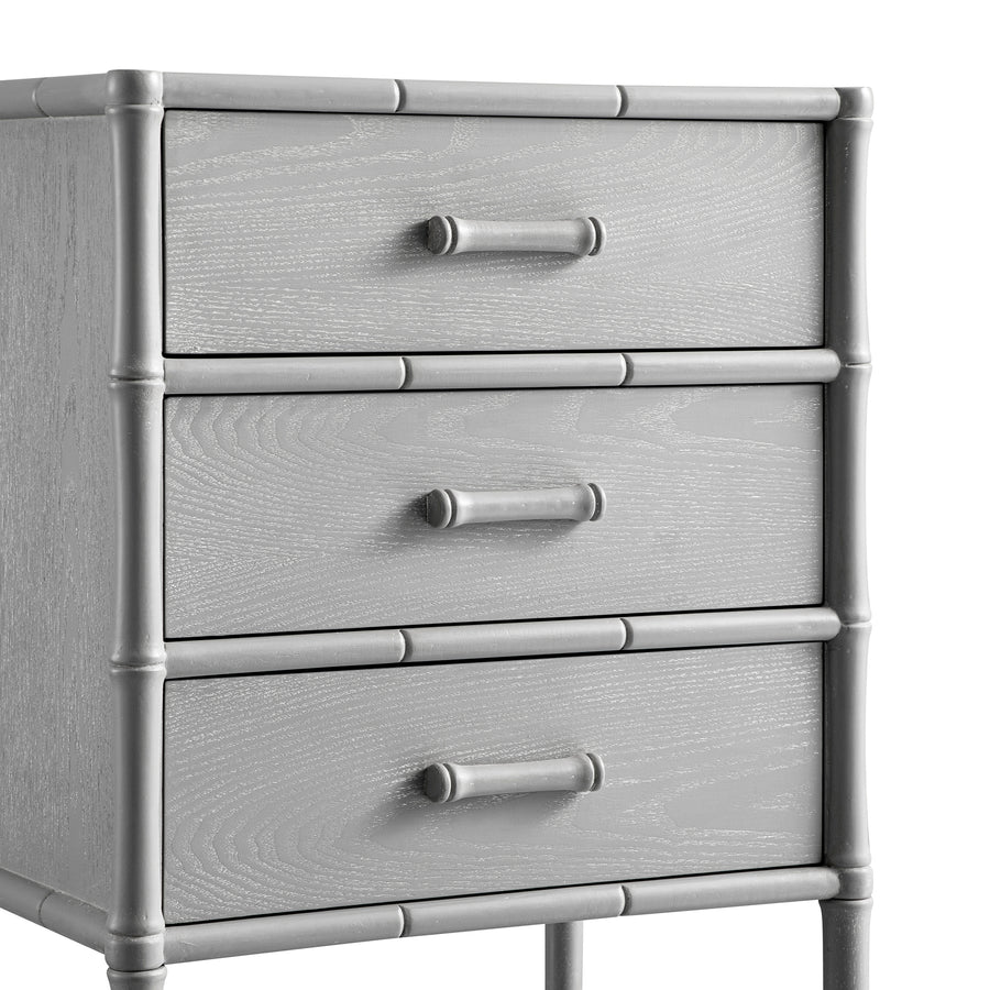Elstowe Faux Bamboo 3-Drawer Bedside Table, Warm Grey