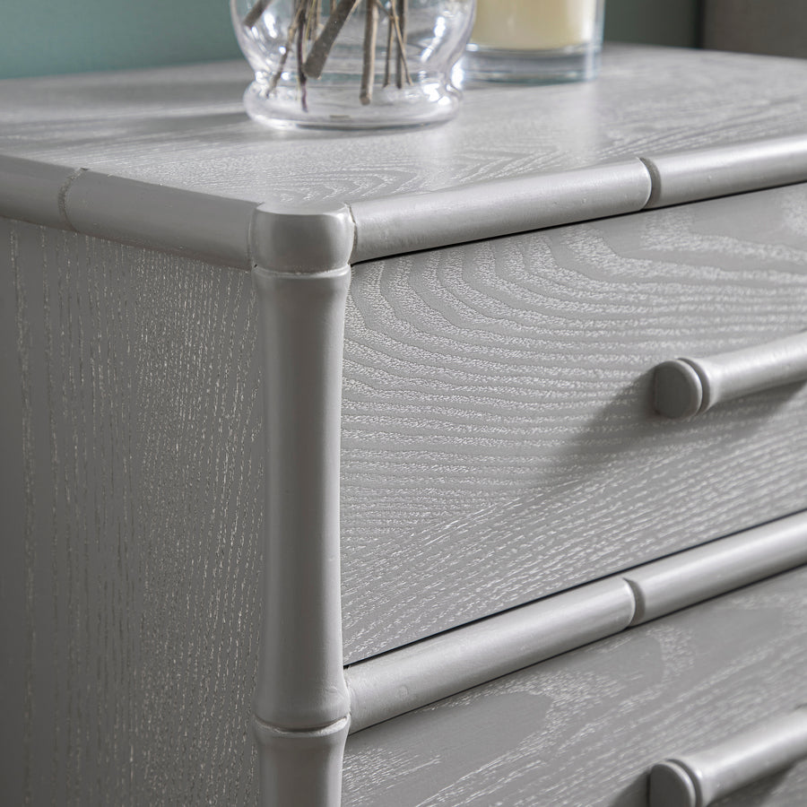 Elstowe Faux Bamboo 3-Drawer Bedside Table, Warm Grey