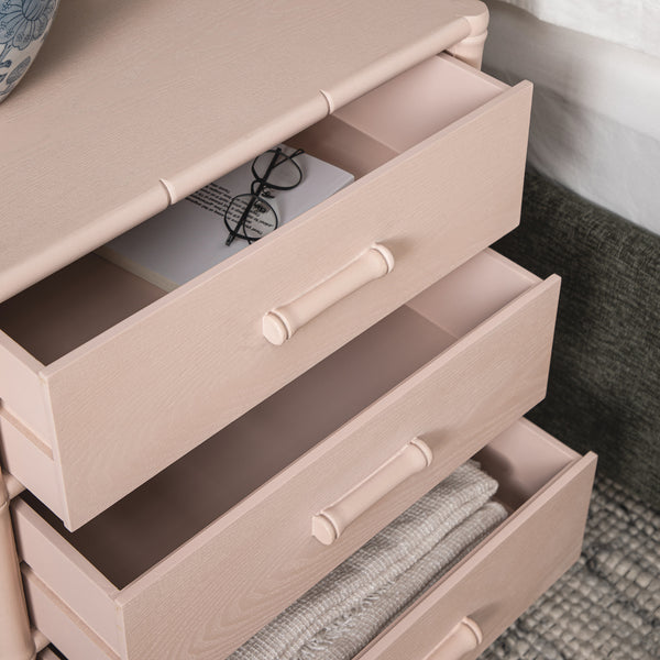 Elstowe Faux Bamboo 3-Drawer Bedside Table, Nude Pink