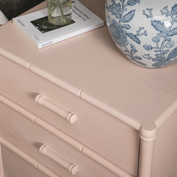 Elstowe Faux Bamboo 3-Drawer Bedside Table, Nude Pink