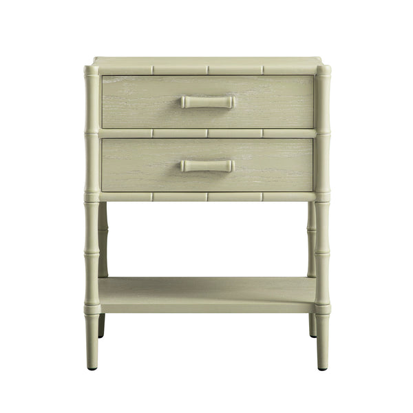 Elstowe Faux Bamboo 2-Drawer Bedside Table, Sage Green