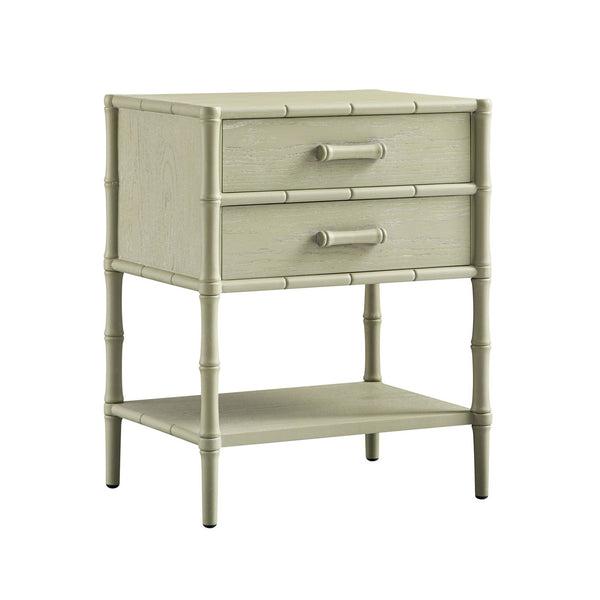 Elstowe Faux Bamboo 2-Drawer Bedside Table, Sage Green