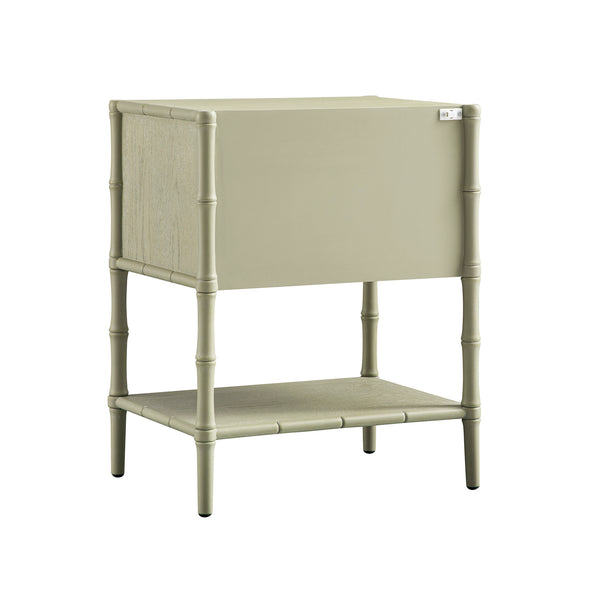 Elstowe Faux Bamboo 2-Drawer Bedside Table, Sage Green