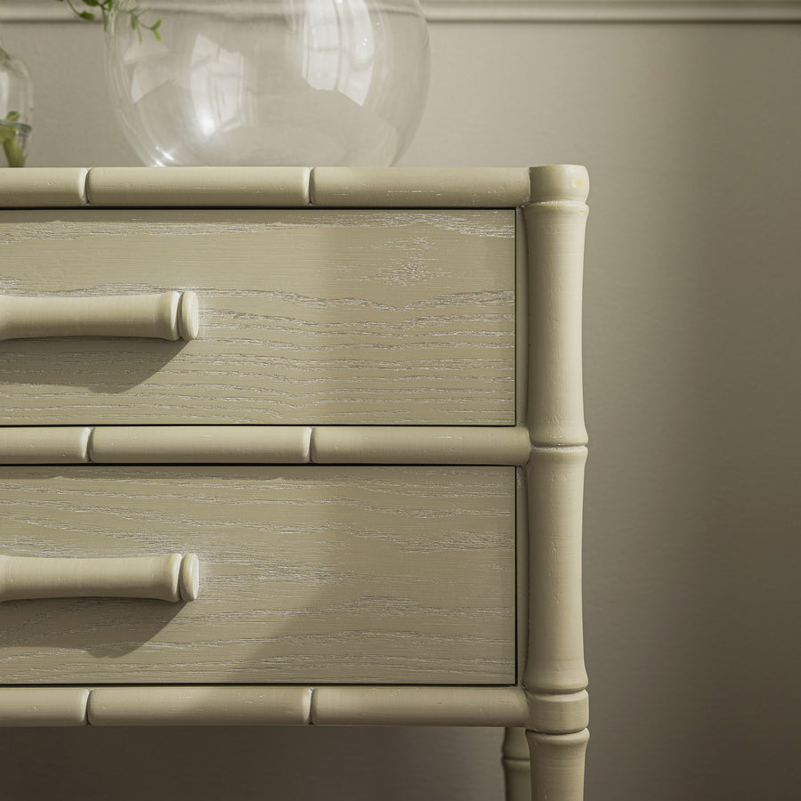 Elstowe Faux Bamboo 2-Drawer Bedside Table, Sage Green