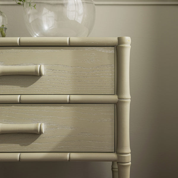 Elstowe Faux Bamboo 2-Drawer Bedside Table, Sage Green