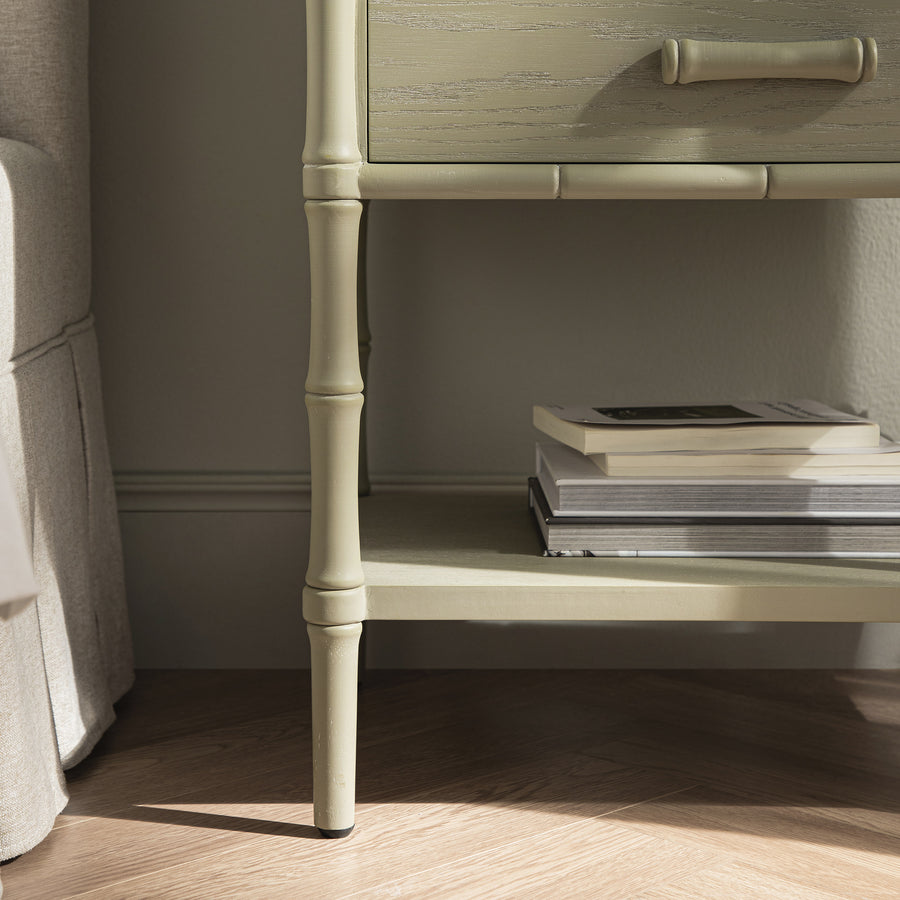 Elstowe Faux Bamboo 2-Drawer Bedside Table, Sage Green