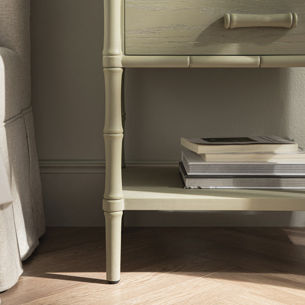 Elstowe Faux Bamboo 2-Drawer Bedside Table, Sage Green