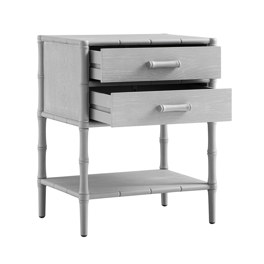 Elstowe Faux Bamboo 2-Drawer Bedside Table, Warm Grey