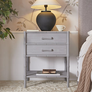 Elstowe Faux Bamboo 2-Drawer Bedside Table, Warm Grey