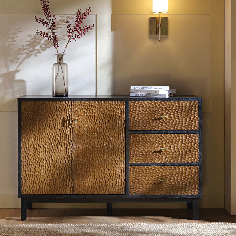 Bianca Chip Carved 2 - Door 3 - Drawer Sideboard, Antique Bronze & Black - daals