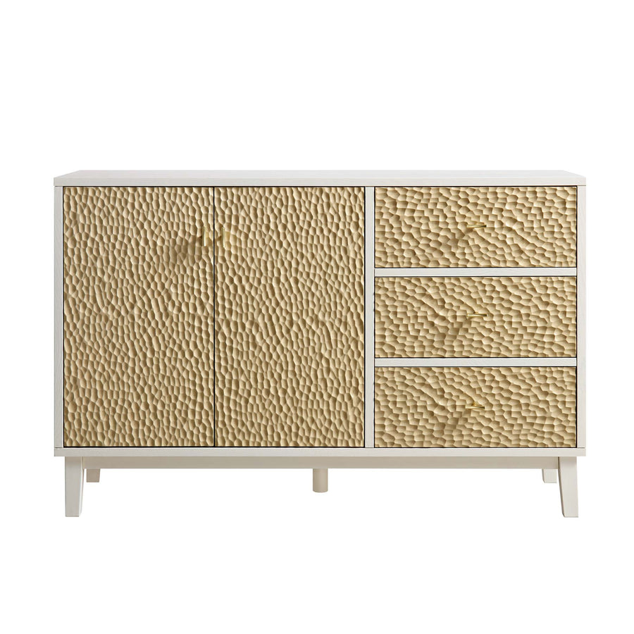 Bianca Chip Carved 2-Door 3-Drawer Sideboard, Sand Beige & Ivory