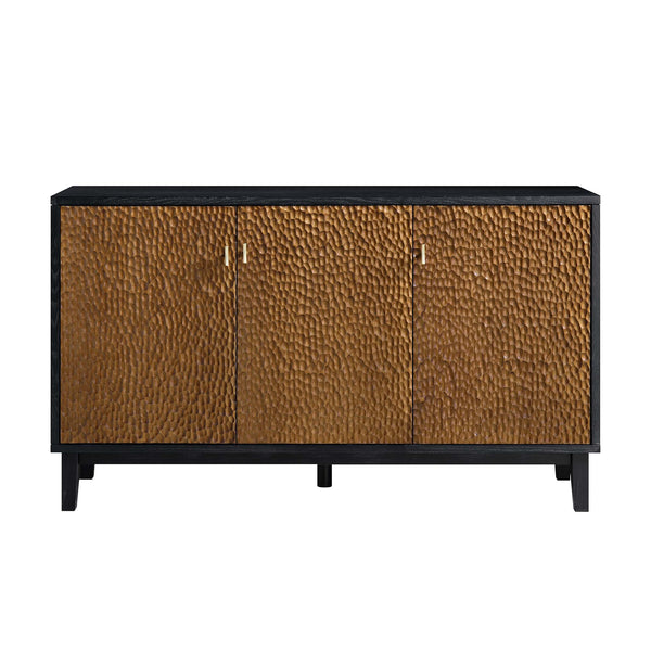 Bianca Chip Carved 3 Door Sideboard, Antique Bronze & Black