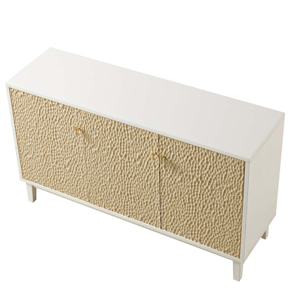 Bianca Chip Carved 3 Door Sideboard, Sand Beige & Ivory