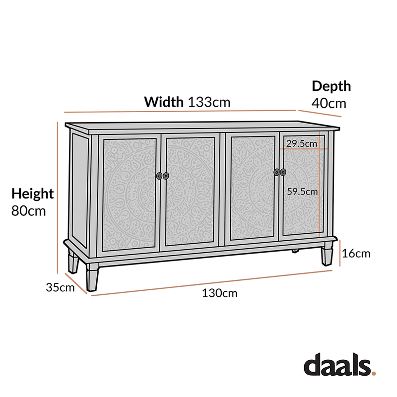 Chantilly Whitewashed Carved Large Sideboard