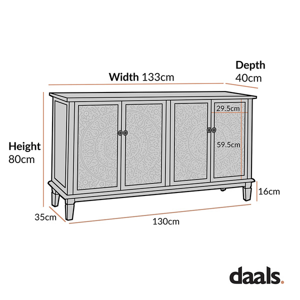 Chantilly Whitewashed Carved Large Sideboard
