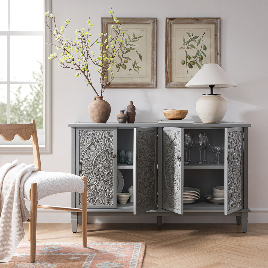 Chantilly Mid Grey Carved Large Sideboard - daals