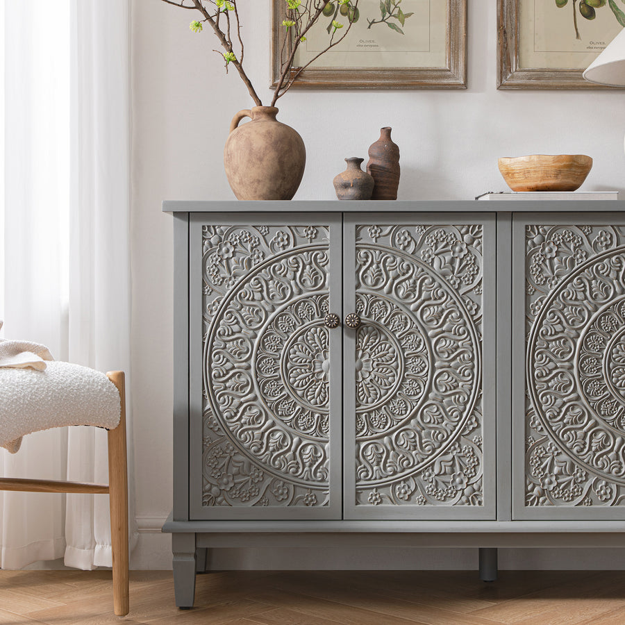 Chantilly Mid Grey Carved Large Sideboard - daals