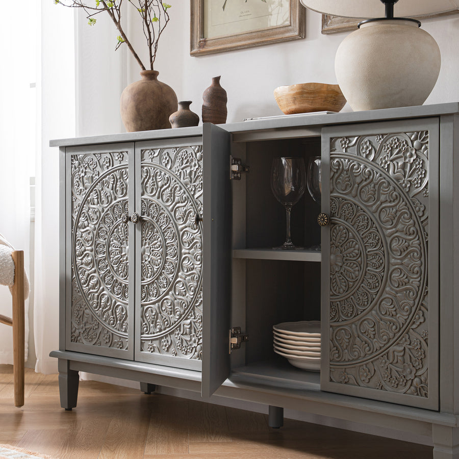 Chantilly Mid Grey Carved Large Sideboard - daals