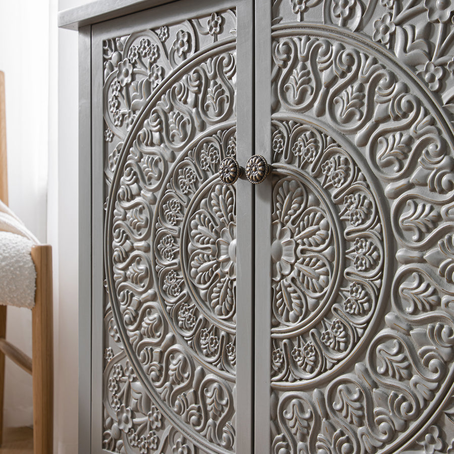 Chantilly Mid Grey Carved Large Sideboard - daals