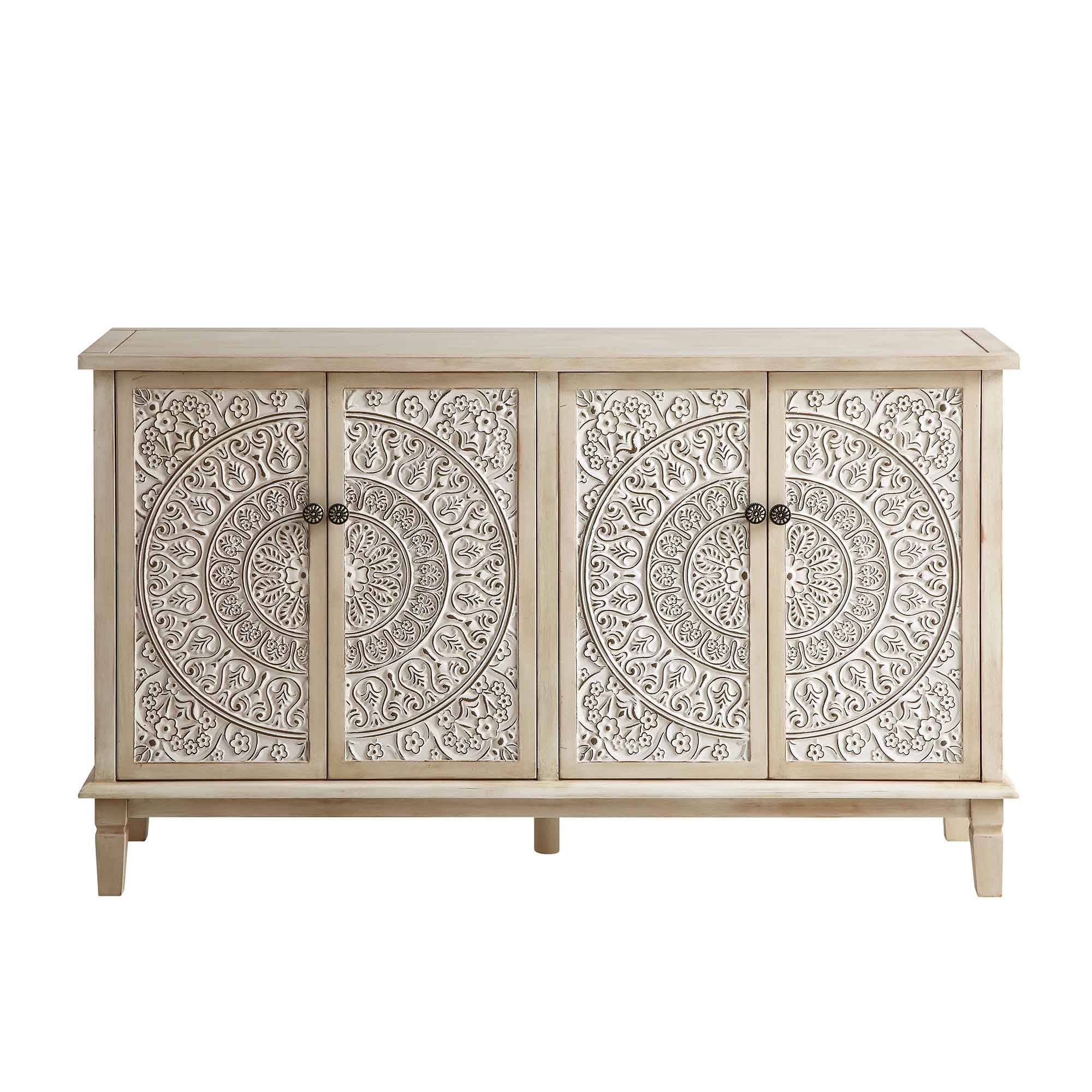 Chantilly Whitewashed Carved Large Sideboard