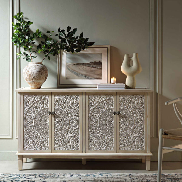 Chantilly Whitewashed Carved Large Sideboard
