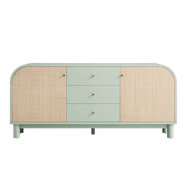 Maude Wide 3 - Drawer Sideboard, Muted Pistachio Ash with Raffia - daals
