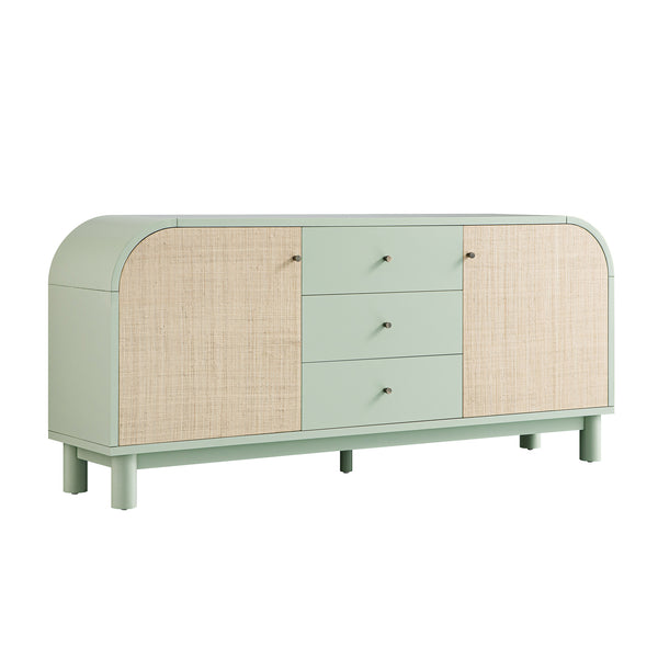Maude Wide 3-Drawer Sideboard, Muted Pistachio Ash with Raffia
