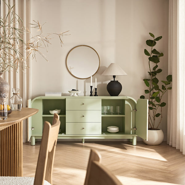 Maude Wide 3 - Drawer Sideboard, Muted Pistachio Ash with Raffia - daals