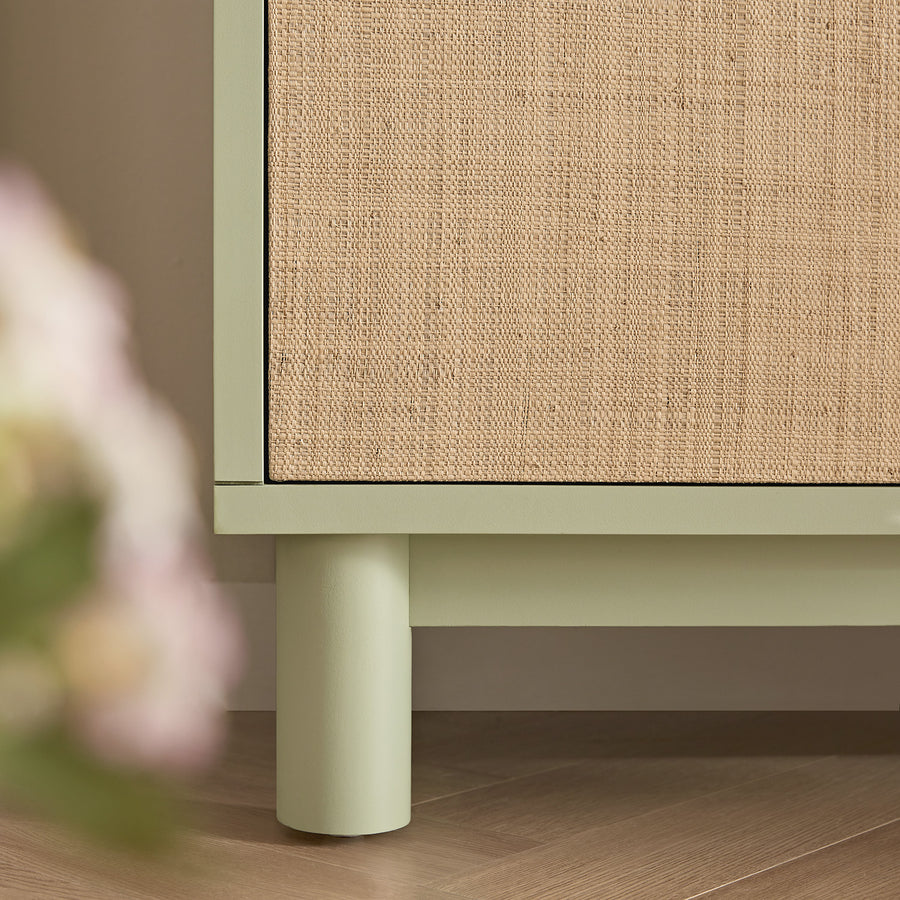 Maude Wide 3-Drawer Sideboard, Muted Pistachio Ash with Raffia