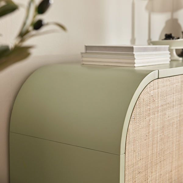 Maude Wide 3 - Drawer Sideboard, Muted Pistachio Ash with Raffia - daals
