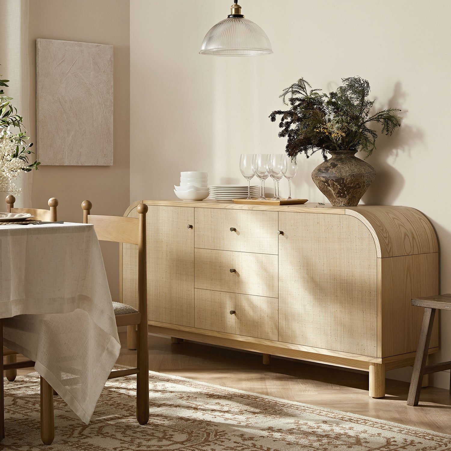 Maude Wide 3-Drawer Sideboard, Natural Ash with Raffia