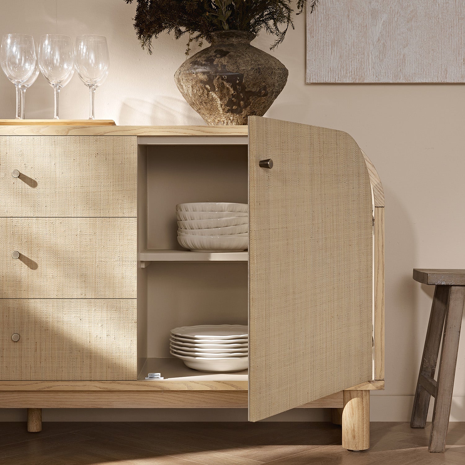 Maude Wide 3-Drawer Sideboard, Natural Ash with Raffia