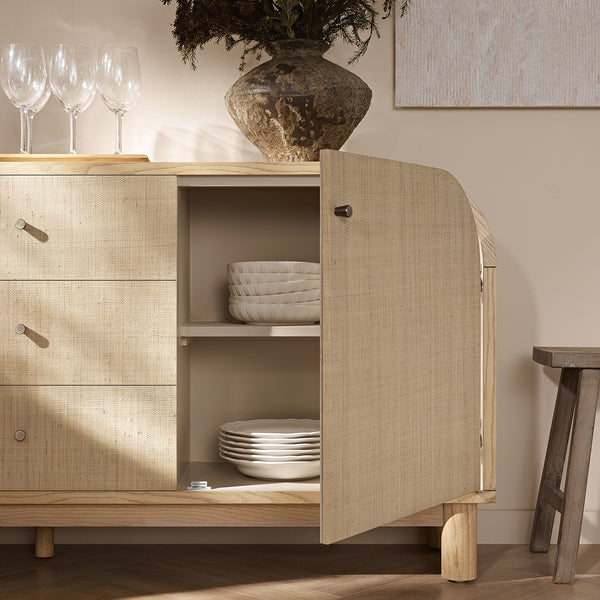 Maude Wide 3-Drawer Sideboard, Natural Ash with Raffia