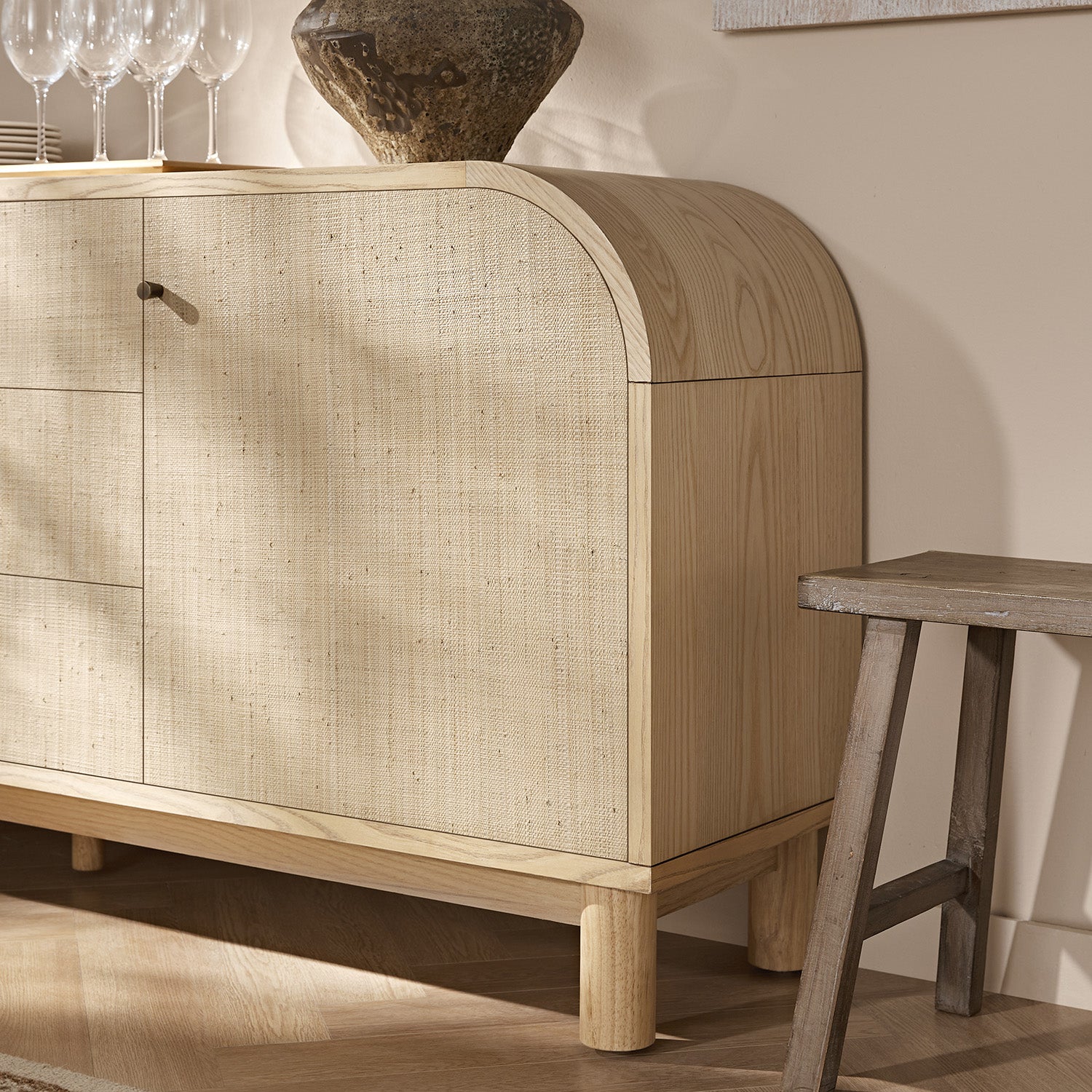 Maude Wide 3-Drawer Sideboard, Natural Ash with Raffia
