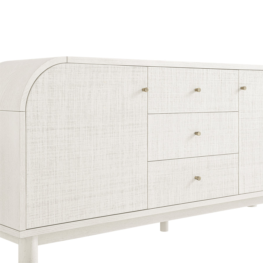 Maude Wide 3-Drawer Sideboard, Washed White Ash with Raffia