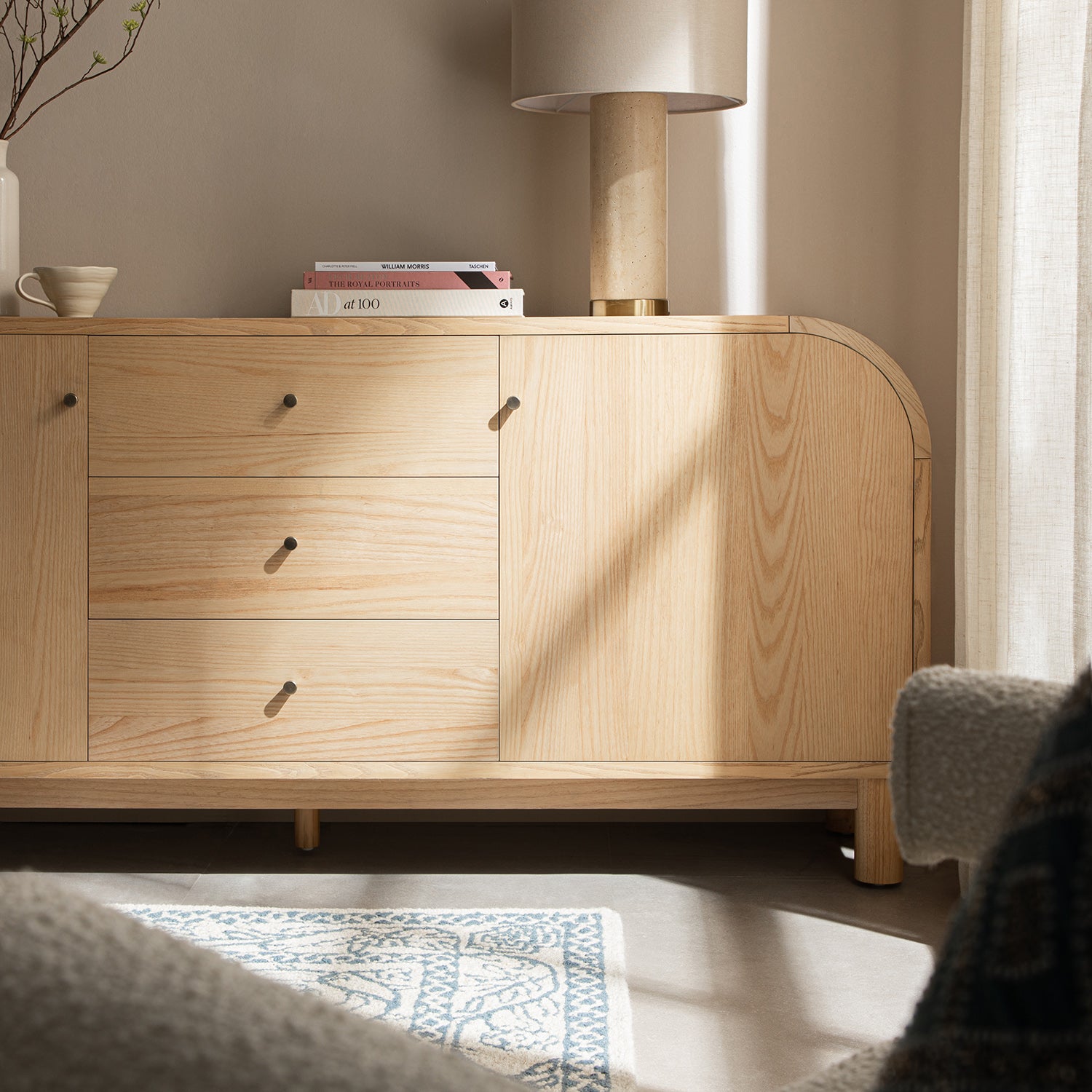 Maude Wide 3-Drawer Sideboard, Natural Ash