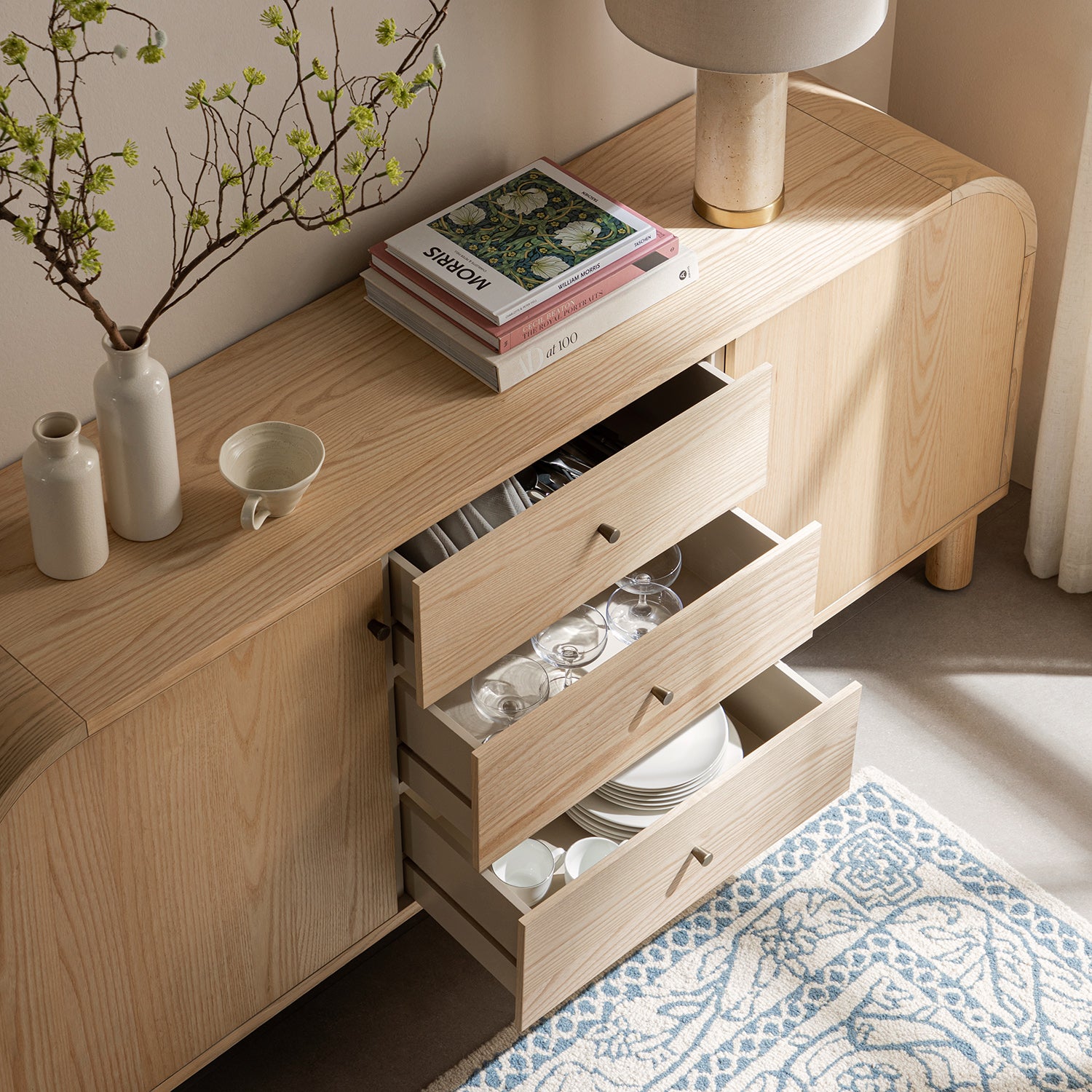 Maude Wide 3-Drawer Sideboard, Natural Ash