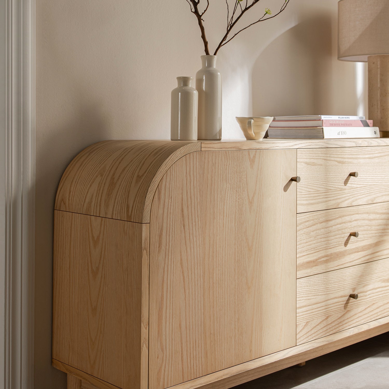 Maude Wide 3-Drawer Sideboard, Natural Ash