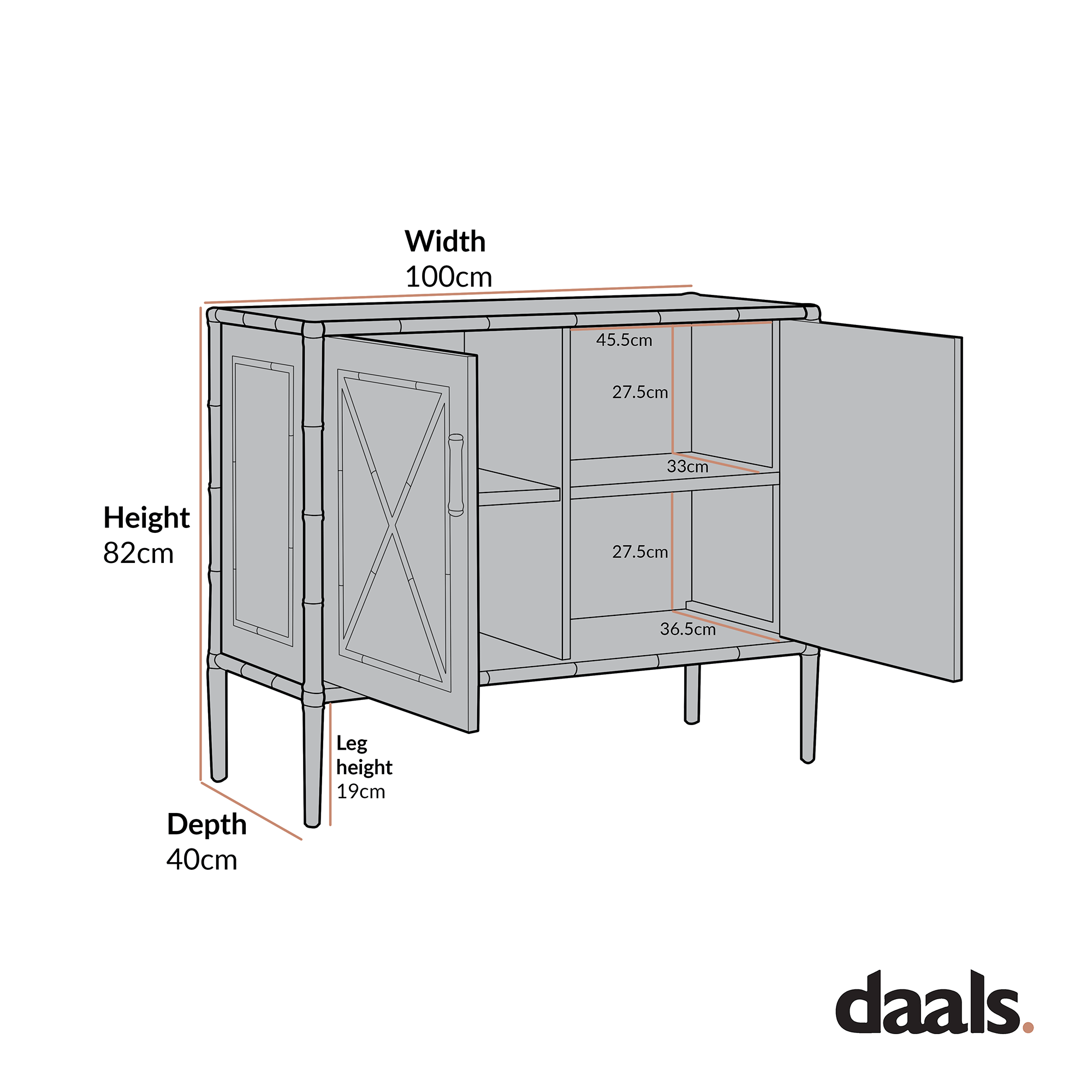 Elstowe Faux Bamboo Small Sideboard, Shaded White