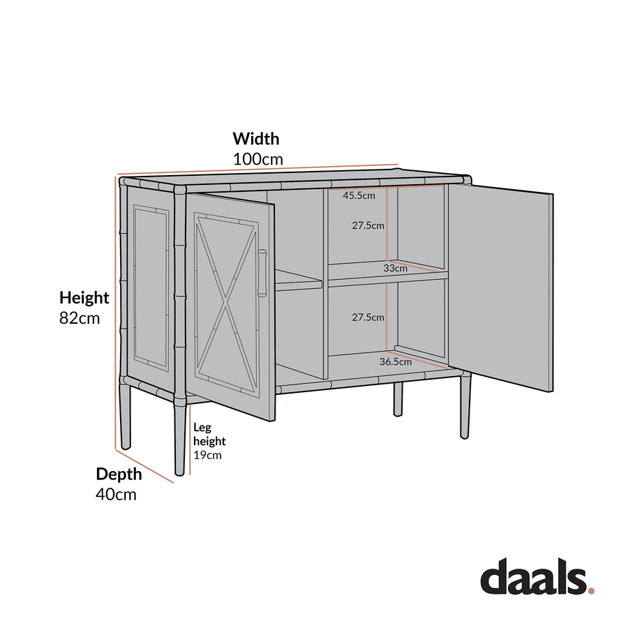 Elstowe Faux Bamboo Small Sideboard, Shaded White