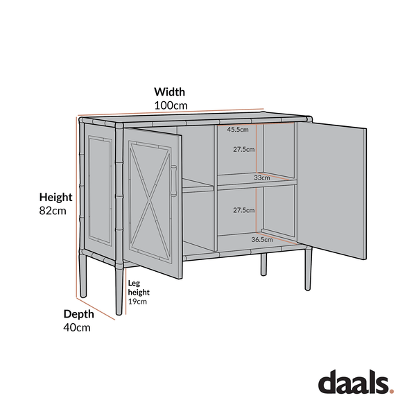 Elstowe Faux Bamboo Small Sideboard, Shaded White