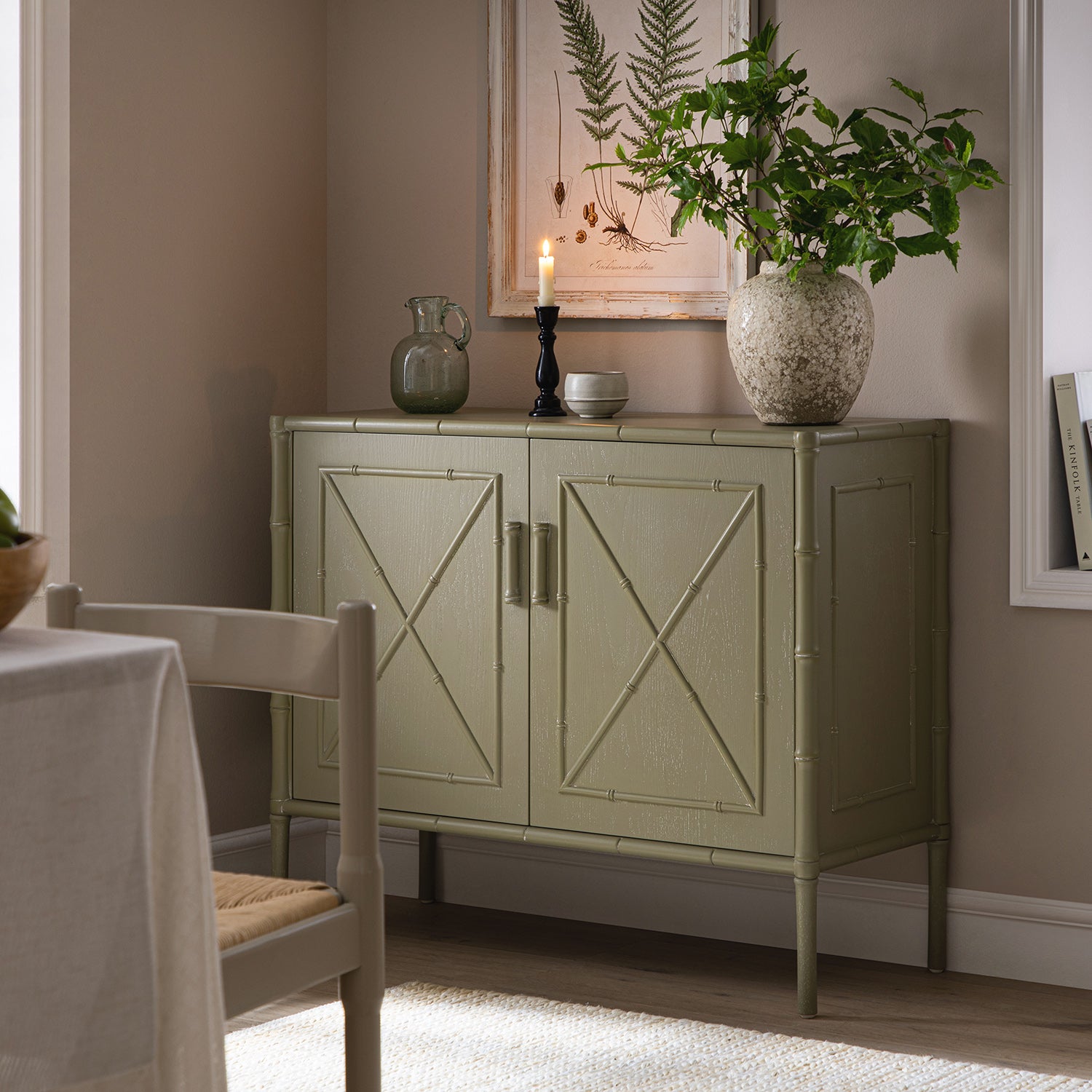 Elstowe Faux Bamboo Small Sideboard, Sage Green
